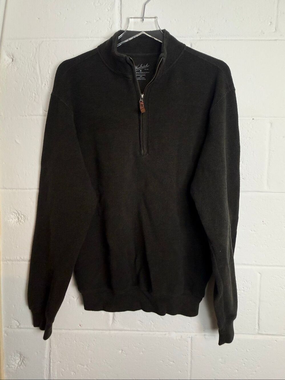 Men’s Woolrich Quarter Zip Sweater Medium Charcoal Ribbed Knit Pullover Outdoor